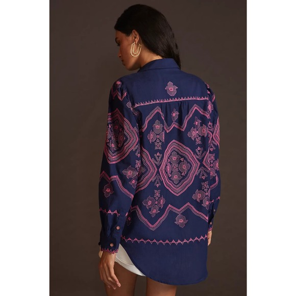 Anthropologie Embroidered Relaxed Button Down Shirt - Picture 3 of 11